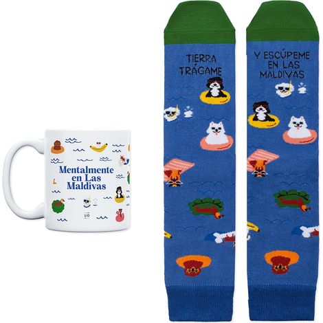 Set de tasse Terre Avalez-moi et craquez moi aux Maldives, tasse café et chaussettes amusantes, cadeaux pour homme, taille unique pour homme, cadeau de fin d'année scolaire (1/3)