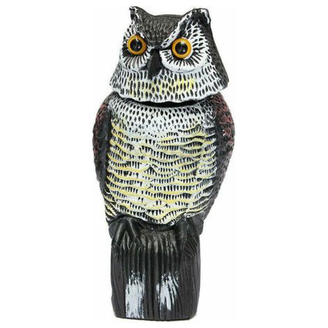 Grand leurre de hibou réaliste  - Avec effaroucheur d'oiseau/pigeon/corbeau à tête rotative
