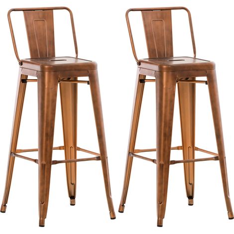 Lot de 2 tabourets de bar design industriel en métal avec repose-pied couleur cuivre 100001008 (1/5)