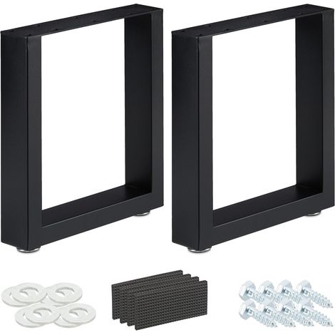 Relaxdays Tischkufen 2er Set, BxH: 40x43 cm, Metall Tischbeine Schreibtisch, Esstisch, Couchtisch, Industrial, schwarz