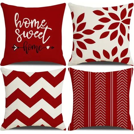 Lot de 4 Housse Coussin 45x45 Décoratif Canapé Taie d'oreiller Decoration Canapé Housses Coussin en Lin d'extérieur Taie Oreiller Décoration