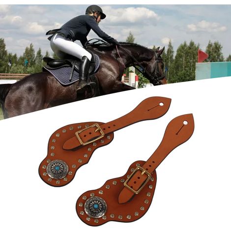 Une paire de bottes d'équitation rétro de style western avec boucle et bride en T, équipement de protection pour l'entraînement, éperons de cowboy marron. (1/5)