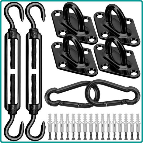 Kit de fixation de voile d'ombrage - 40 pièces - En acier inoxydable 304 - Très résistant - Pour installation d'auvents de jardin - Triangulaire, rectangulaire et carré (M6 noir) (1/5)