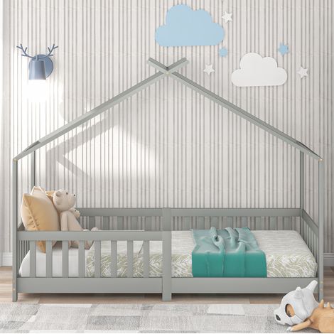 lit enfant maison couchage sécurisé 90x200 bois OKMYHOME (1/5)