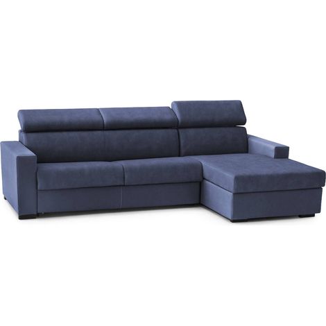 Talamo Italia Festes Sofa Mikaela, Ecksofa, 100% Made in Italy, Sofa im Wohnzimmer mit Chaiselongue, in gepolstertem Stoff - Rechte Containerhalbinsel, mit schmalen Armlehnen, Cm 260x95h85, Blau