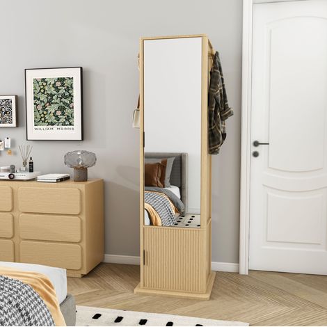 Drehbarer Schmuckschrank mit Ganzkörperspiegel 360° aus MDF in Holzoptik (1/5)