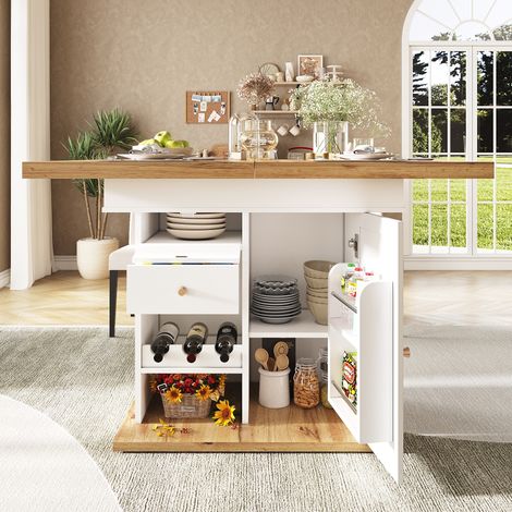 Table de salle à manger extensible (110-140×80 cm), table de cuisine pliante pour 4-6 personnes, table à manger extensible, table de cuisine peu encombrante, pour cuisine et salon, table avec étagère  (1/5)