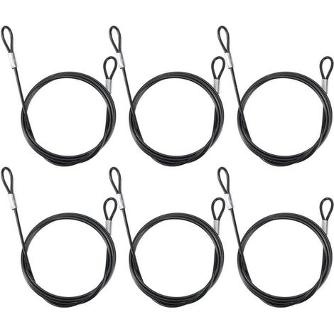 6x Schwarzes Stahlseil 1m mit Kunststoffummantelung, 2mm Durchmesser