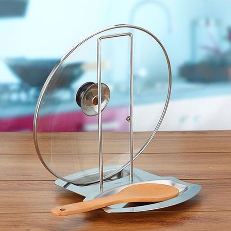 Repose-cuillère pratique et support pour couvercle de casserole, support pour ustensiles, support pour couvercle de casserole en acier inoxydable, support pour couvercle de casserole, support pour cui (1/5)