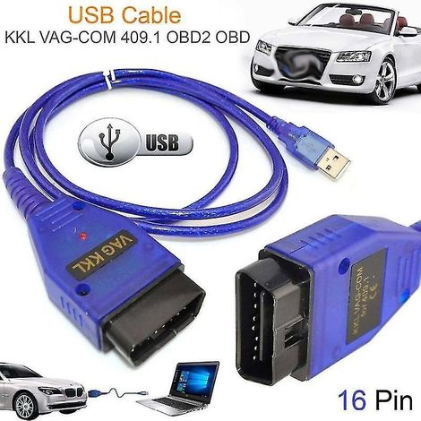 Câble d'interface USB pour voiture Vag-Com KKL Vag-Com 409.1 OBD2 II, scanner de diagnostic OBD, câble auxiliaire
