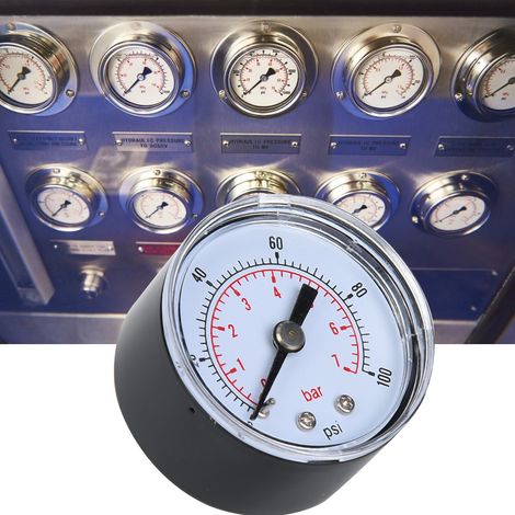 Manomètre mécanique pour air, huile et eau, raccord arrière BSPT 1/8 pouce (0-100 psi 0-7 bar) (1/5)