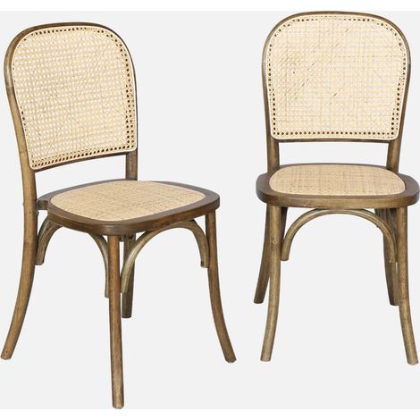 Silla vintage de madera y ratán, set de 2 (1/5)