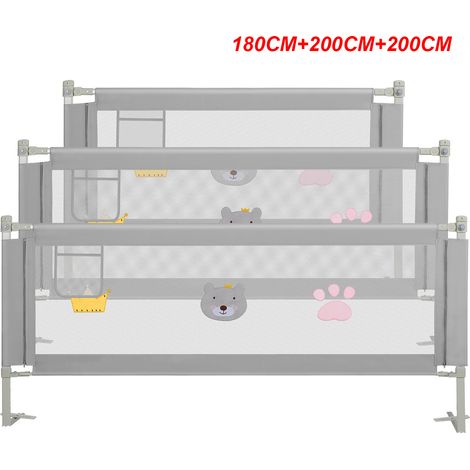 Wolketon 3X Bettgitter Bettschutzgitter Kinderbettgitter Bettschutz Babybettgitter Baby Rausfallschutz für Kinder Bett Grau 180+200+200cm
