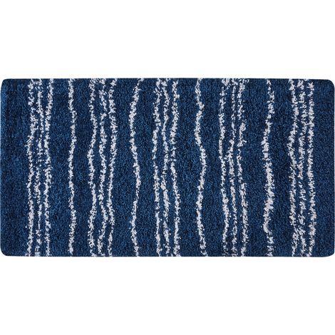 Alfombra azul blanco 80 x 150 cm polipropileno pelo largo a rayas Tashir
