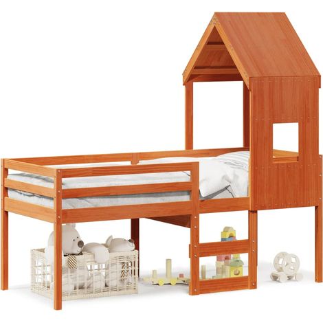 Maison Exclusive - Hochbett mit Dach Wachsbraun 80x200 cm Massivh