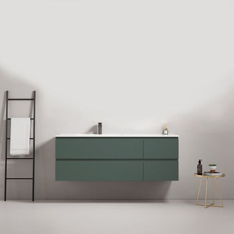 Mobile bagno sospeso 140 cm Verde Comodoro Lavabo a Sinistra in Resina Senza Specchio - Fiji Paint