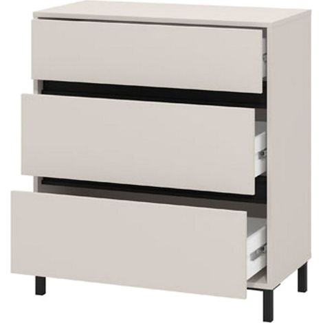 Cómoda Mapelo, 3 cajones, apertura deslizante, cierre deslizante, 80x40x90h cm beige