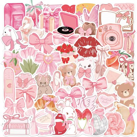 100 autocollants roses à nœuds décoratifs pour femmes et filles, en vinyle imperméable, parfaits pour les ordinateurs portables, les bouteilles d'eau, les téléphones et les guitares. (1/5)