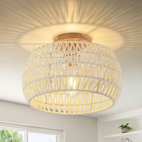 Plafonnier bohème en rotin 33 cm, abat-jour tressé à la main, luminaire décoratif pour salon, chambre, cuisine et entréeKakiAmpoules non incluses (1/5)