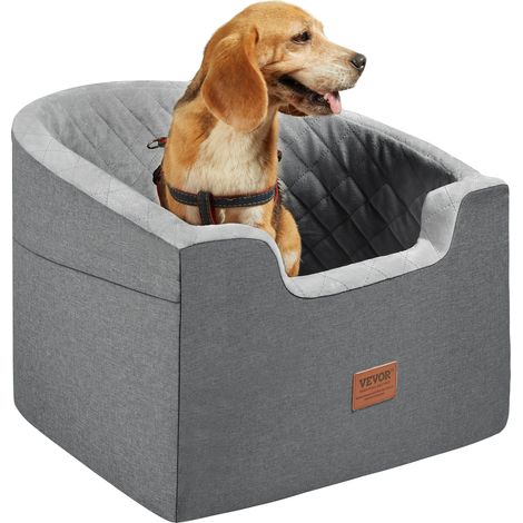 VEVOR Dog Car Seat, Waterproof Dog Booster Seat for Car with A Storage Pocket, Clip-On Safety Leash and Sponge Filling, Dog Car Bed for Small & Medium Dog up to 55lbs, Gray (1/5)