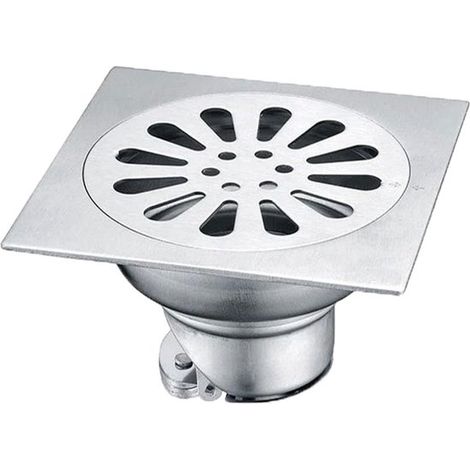 Desagüe de piso - Desagüe de piso cuadrado de acero inoxidable, filtro reforzado, rejilla de ducha, sifón de piso antiolor. (1/5)