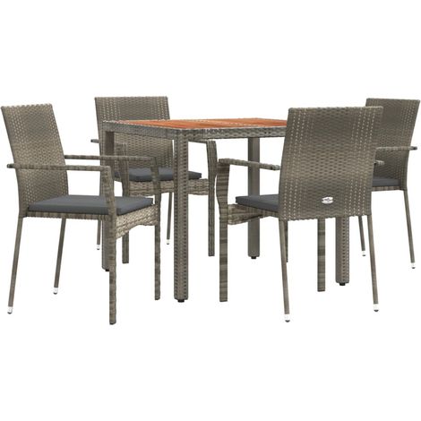 Set comedor de jardín 5 piezas con cojines ratán sintético gris vidaXL