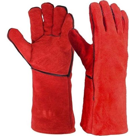 Gant cuir de bovin pour soudure - Taille unique 10 - L.35 cm Une Paire Résistante À La Chaleur Soudeurs en Cuir Gants De Protection (1/4)
