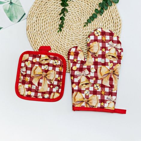 Mittes Isolantes - Sous-Plats Isolants - Décoration De Noël - Pour Cuisine Et Four - Lot De 2 Pièces - Rouge (1/5)