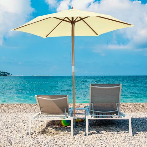 Outsunny Sonnenschirm für den Garten, gerader, sechseckiger Doppeldach-Sonnenschirm, große Ausführung, Ø 2,5 x 2,3 m (Höhe), cremefarbenes Bambusholz