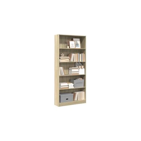 Bibliothèque en bois 5 niveaux L80xH176xP24 - Collection Klazik-Chêne clair (1/5)