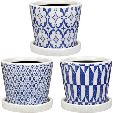 3er-Set Keramik Blumentöpfe mit Untertasse, Ø 12cm, für Sukkulenten & Kakteen (1/5)