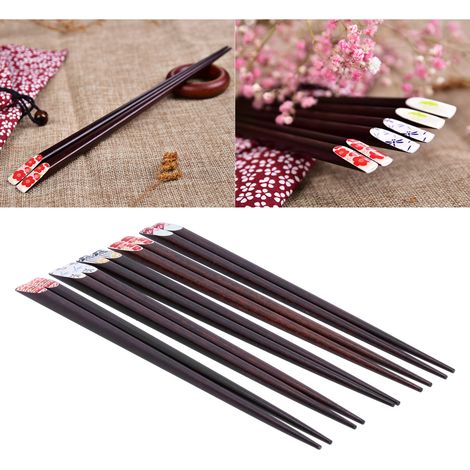 Ensemble de 5 paires de baguettes en bois, style japonais innovant et réutilisable, cadeau idéal pour une pendaison de crémaillère (1/5)