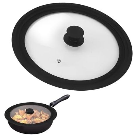 Couvercle Universel, Couvercle Poele en Verre avec Valve de Sortie et Bord en Silicone, Durable et Résistant à la Chaleur, Pour casseroles et poêles de 28/30/32 cm de diamètre (24-26-28cm) (1/5)