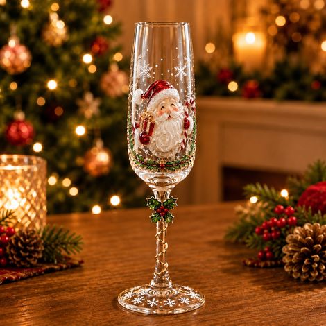 Verre à vin décoratif Père Noël Modèle A en verre avec motif festif 3D cartoon pour table de fête 200 g – Livraison gratuite