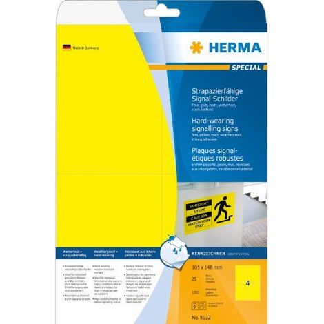 Herma 8032 Etichetta a pellicola 105 x 148 mm Giallo 100 pz. A tenuta extraforte Stampante laser, Stampante laser a col (1/3)