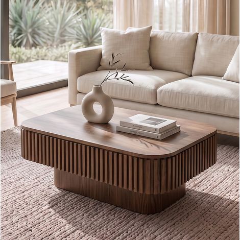 Rechteckiger Couchtisch 98 x 60 x 35 cm mit verstecktem Stauraum, Walnuss, HAVRYA (1/5)