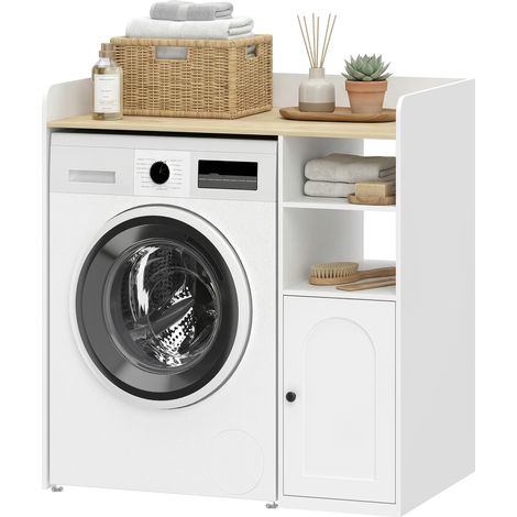 Meuble sous-lave-linge, salle bain, 93,5x60x100 cm, blanc/naturel (1/5)