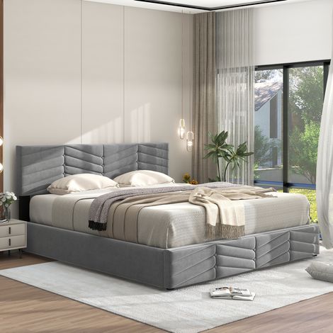 Cama doble con arcón hidráulico gris 140x200 OKMYHOME (1/5)