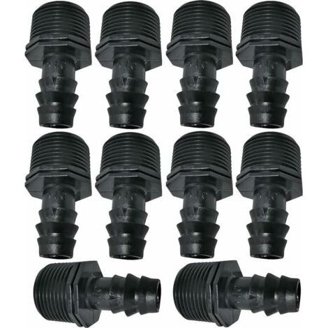 SABIR Lot de 10 Adaptateurs/raccords mâles cannelés diamètre 16mmx3/4'' de Tuyau Goutte à Goutte Filetage Externe (pour Tuyau de diamètre 16mm) - connecteur pour système d'irrigation/arrosage (1/4)