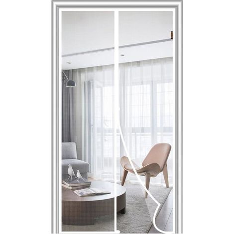 Moustiquaire magnétique blanche 120x210 cm à petits carreaux, rideau de porte anti-insectes renforcé pour garage et terrasse (1/5)