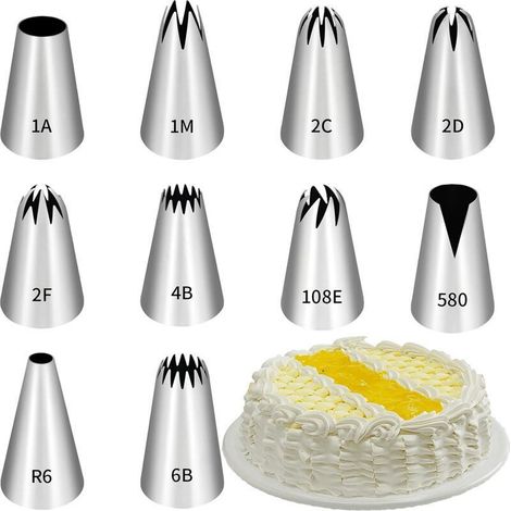 Tuyaux De Pâtisserie - Acier Inoxydable 304 - Pour Décoration Gâteaux Et Cupcakes - Set De 10 Pièces (1/5)
