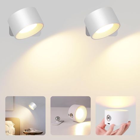 ZOLGINAH Aplique de pared interior, 2 piezas Lámpara de pared LED táctil, Aplique de pared para dormitorio, Aplique de pared con rotación de 360 ° con puerto de carga USB Control táctil, 3 niveles de  (1/5)