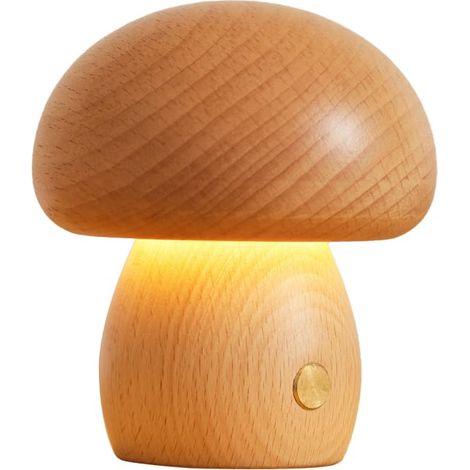 Lampe Champignon en Bois, Lampes Chevet à Intensité Variable, Veilleuse Table Sans Fil, avec Tête de Champignon Amovible Rotative à 360°, pour Décoration Chambre à Coucher, Dortoir-Petit (1/5)