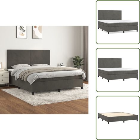 Boxspringbett mit Matratze Dunkelgrau 160x200 cm Samt - Boxspringbett - Samtbett - Doppelbett - Dunkles Grau - Bettgestell (1/5)