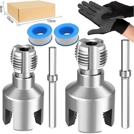 Outil filetage tuyaux 1/2" et 3/4" – Acier carbone – Pour PVC mâle/femelle – Compatible perceuse électrique (1/4)
