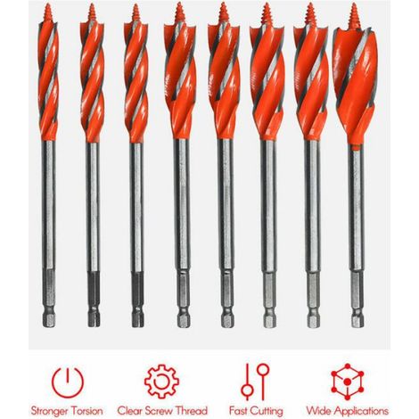 Forets de perçage 8 pièces en acier à haute teneur en carbone, couleur orange, 4 tranchants pour fixation et travaux de bricolage (1/4)