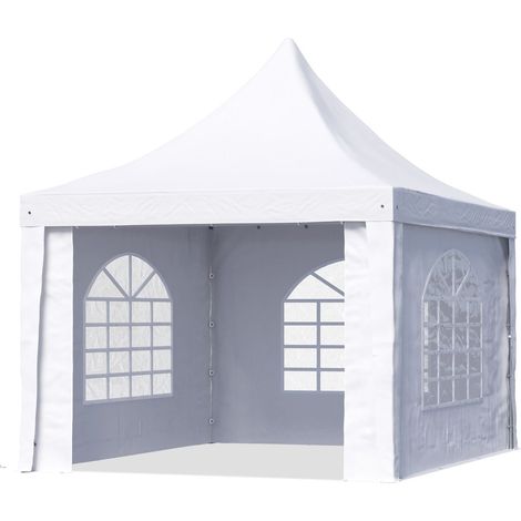 Gazebo a pagoda 3x3 m TOOLPORT facile e veloce da montare con finestre - robusto telo in PVC 700 bianco