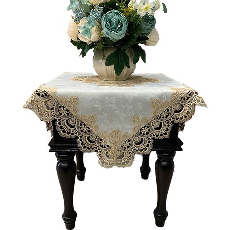 Nappe En Dentelle Brodée - Crème - Pour Table Rondes Ovales Rectangulaires - Usage Intérieur Et Extérieur - 1 Pièce (1/5)