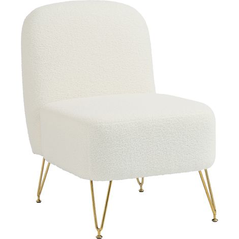 Fauteuil salon sans accoudoirs. Rembourré en bouclette, coussin épais, assise large, blanc - Un fauteuil minimaliste pour un style épuré (1/5)