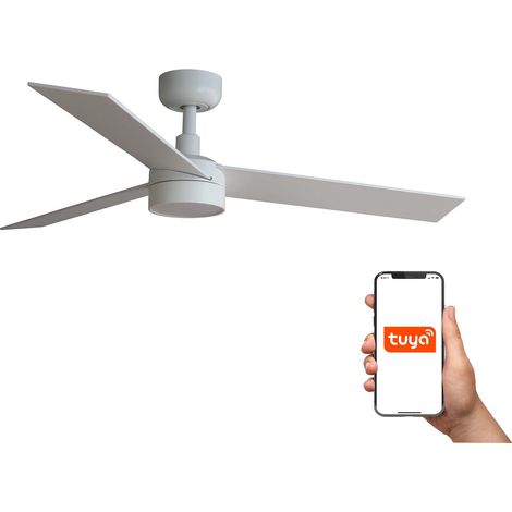Faro Rudder Ventilateur de plafond encastré Rudder 106 cm avec éclairage LED intelligent, blanc mat, pales en bois de frêne, 3 pales réversibles (1/4)